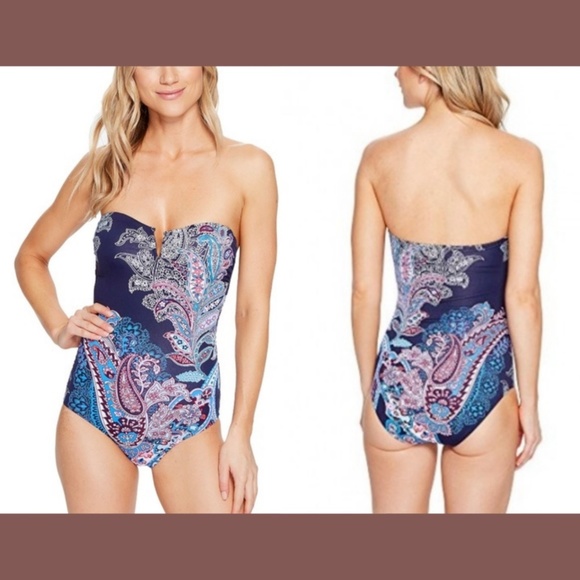 NWT Tommy Bahama [ 4 ] Paisley Leaves V-Front One‎ Piece Swimsuit